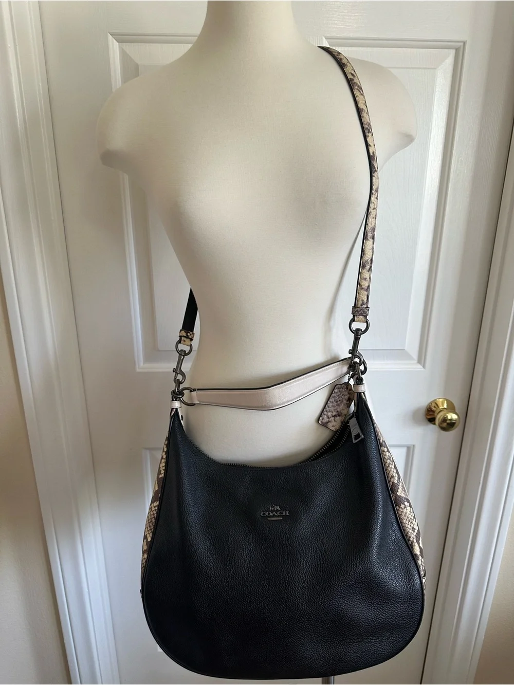 Coach Harley hobo and crossbody in pebbled black leather and Snake Print